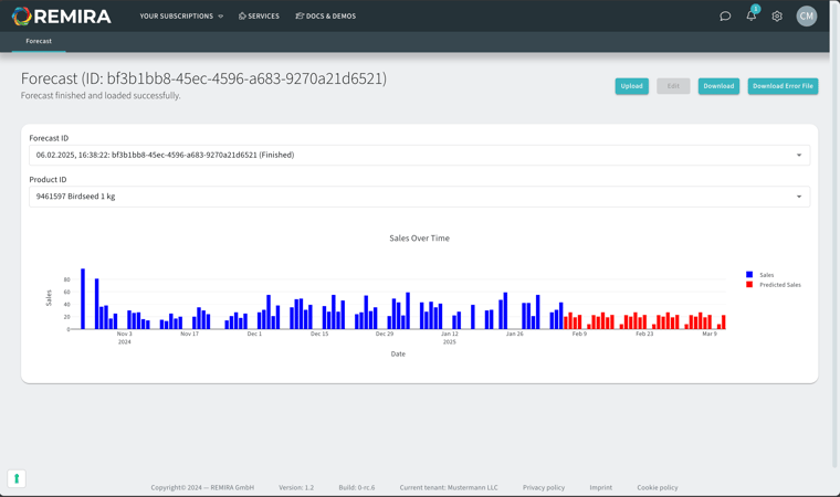 Screenshot der REMIRA PLATFORM mit Forecast-Berechnung