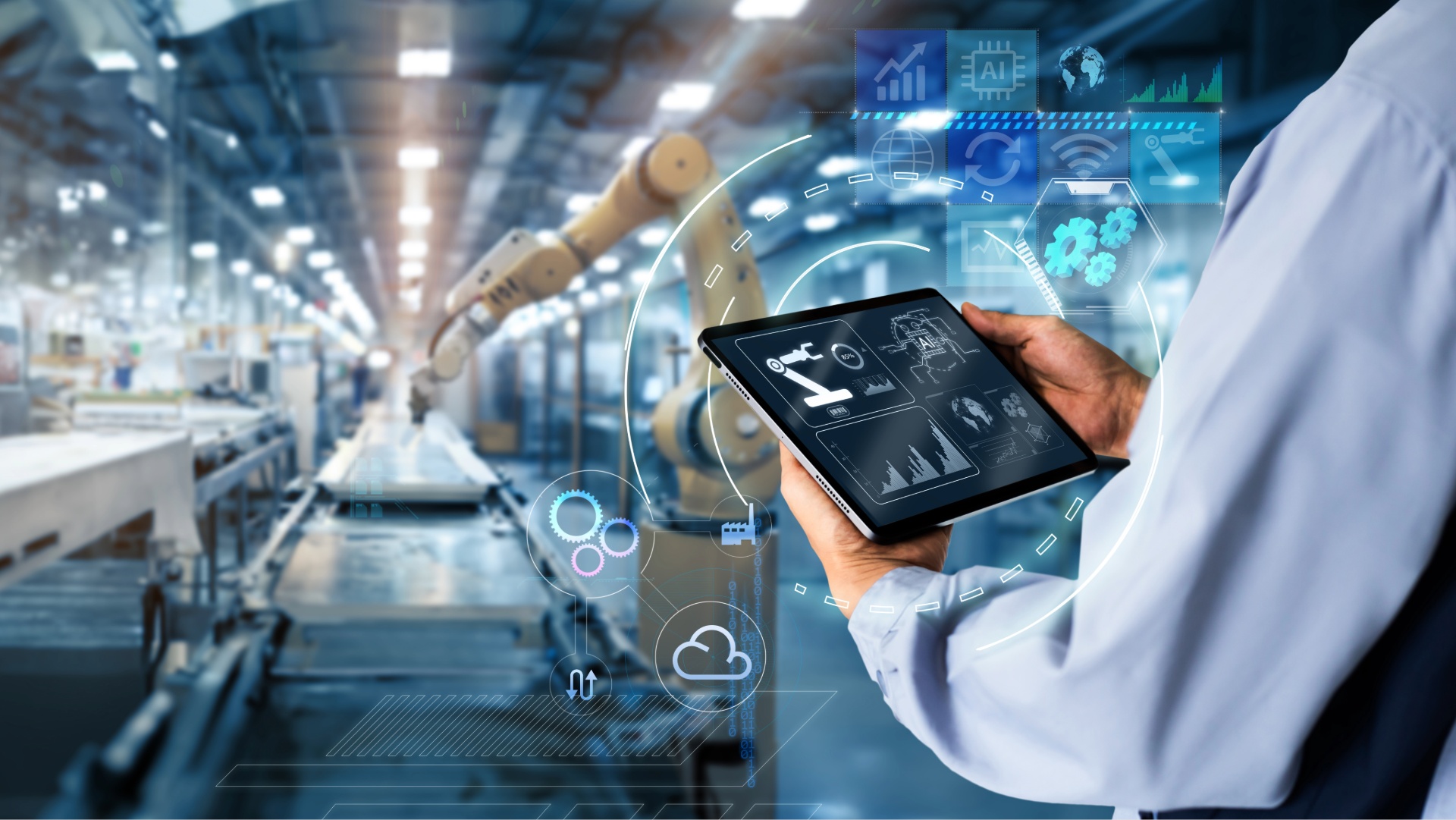 Tablet in een productiehal voor een machine