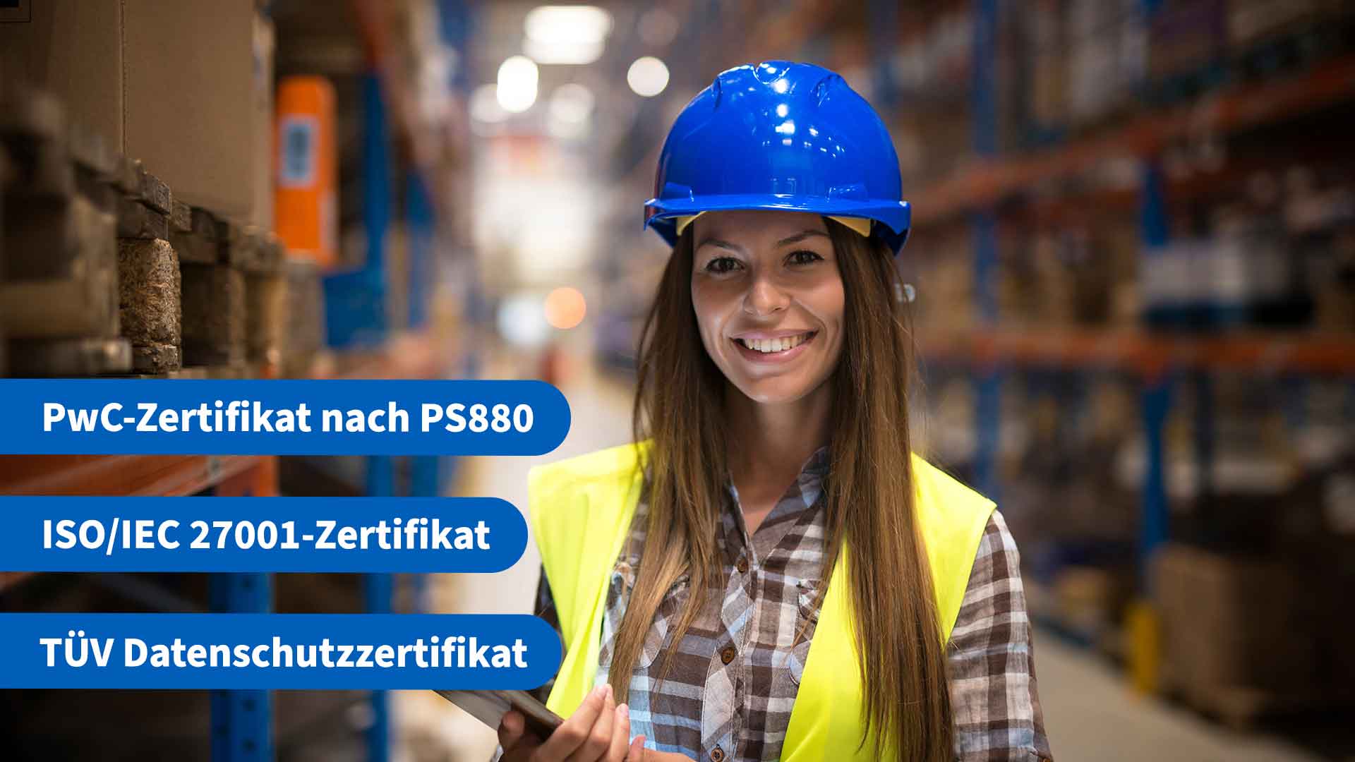 Woman in warehouse with tablet